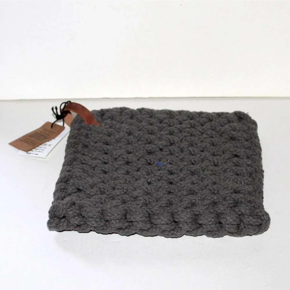 Creative Co-op Cotton Pot Holder Leather Hoop gray trivet kitchen